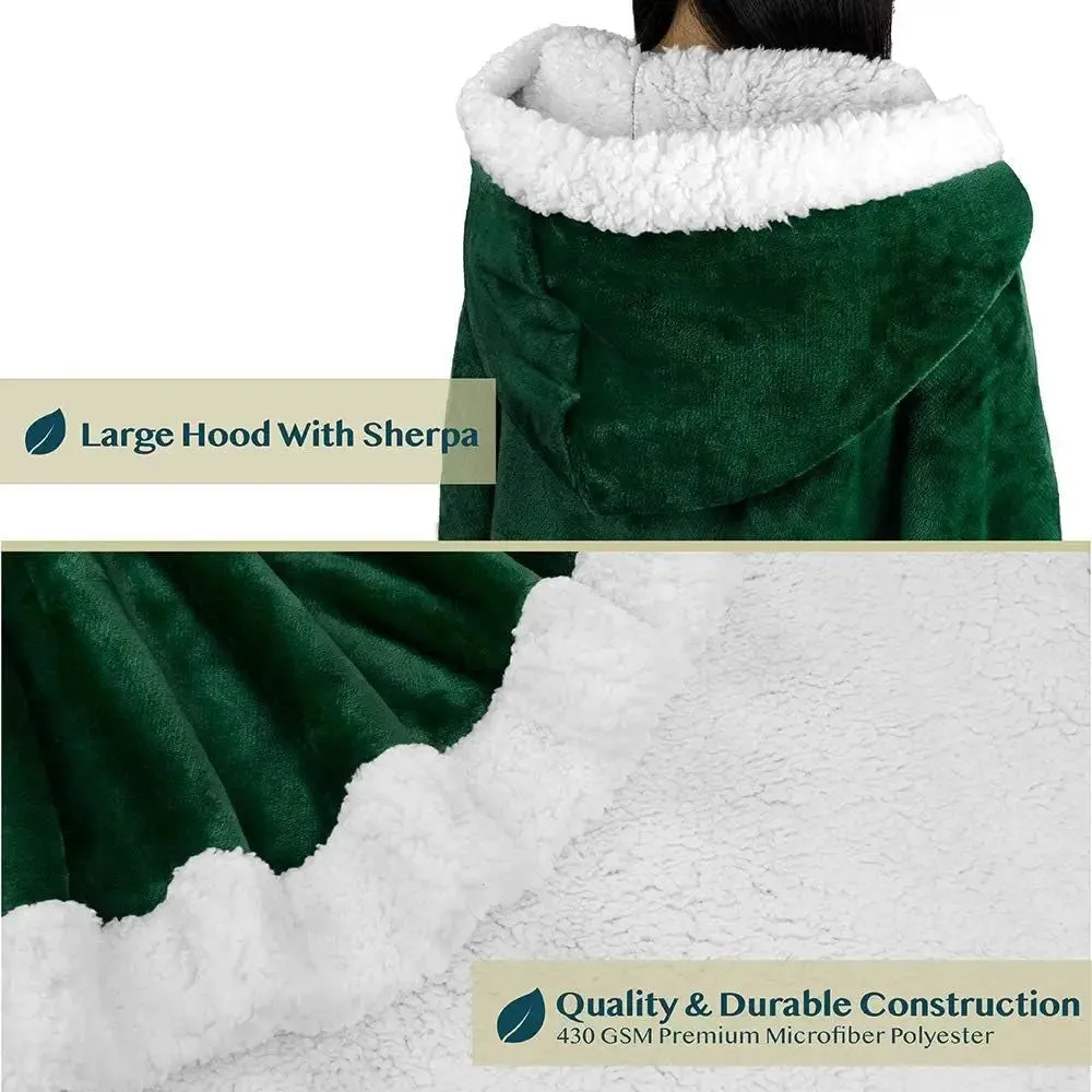 Cozy Plush Sherpa Fleece Wearable Blanket with Hood