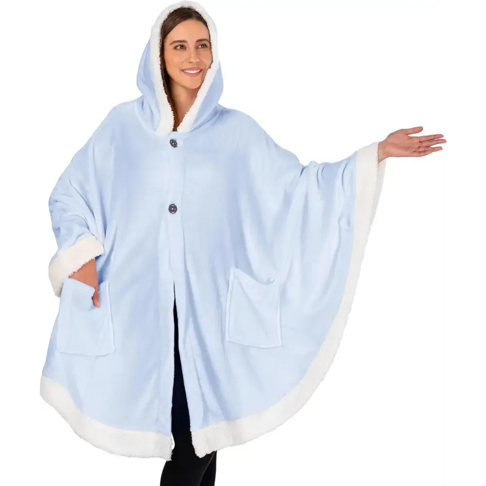Cozy Plush Sherpa Fleece Wearable Blanket with Hood