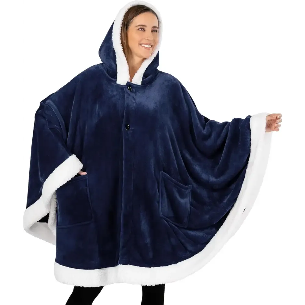 Cozy Plush Sherpa Fleece Wearable Blanket with Hood