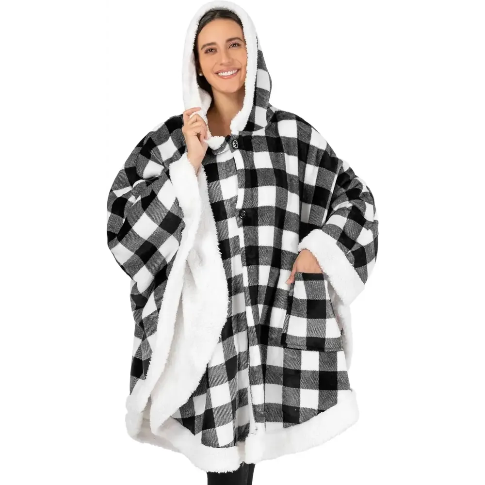 Cozy Plush Sherpa Fleece Wearable Blanket with Hood