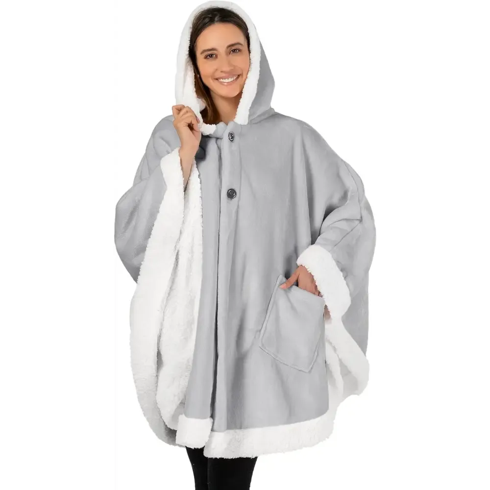 Cozy Plush Sherpa Fleece Wearable Blanket with Hood