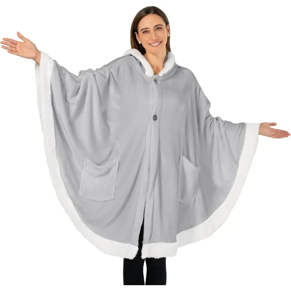 Cozy Plush Sherpa Fleece Wearable Blanket with Hood