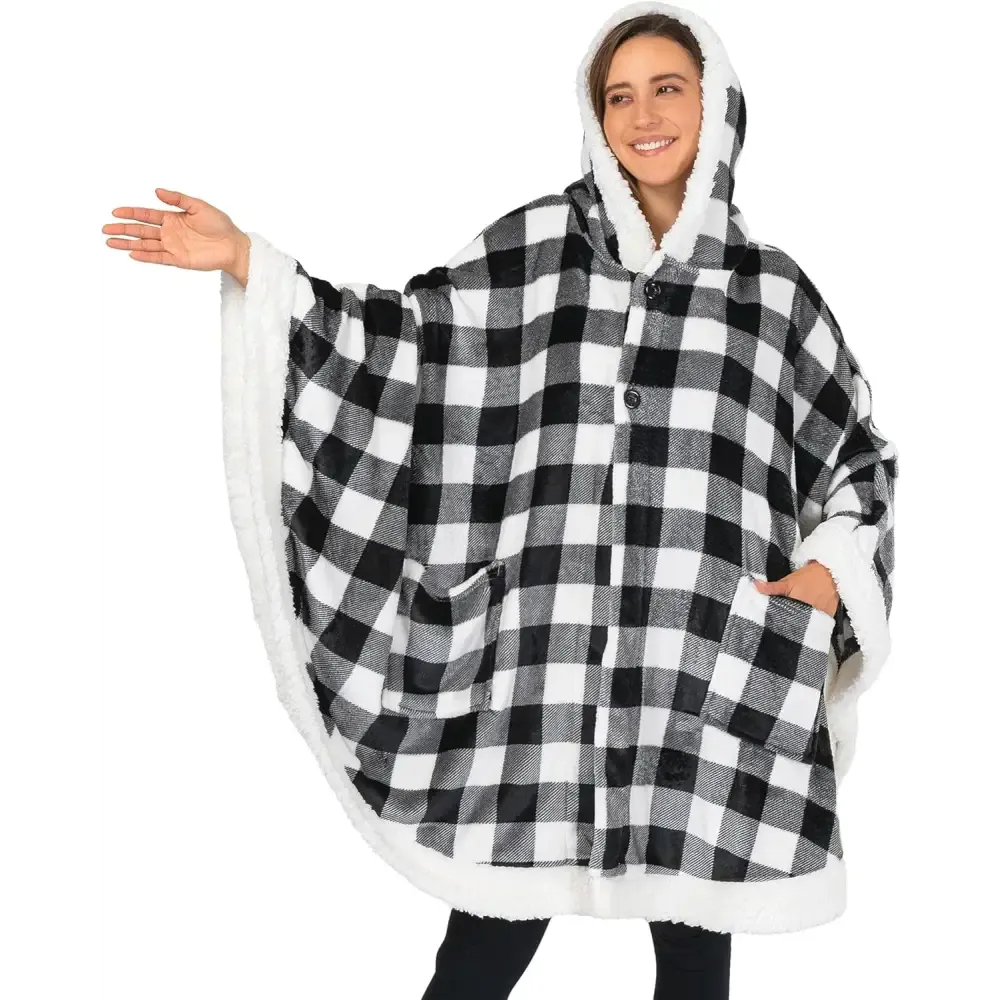Cozy Plush Sherpa Fleece Wearable Blanket with Hood