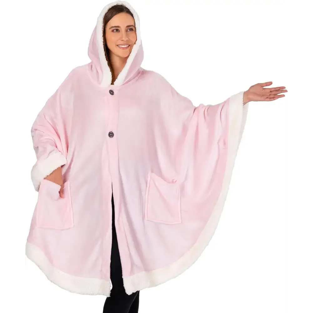 Cozy Plush Sherpa Fleece Wearable Blanket with Hood