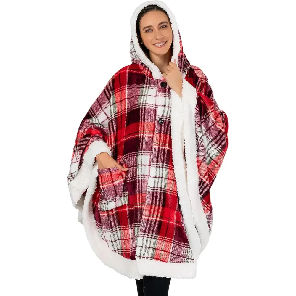 Cozy Plush Sherpa Fleece Wearable Blanket with Hood