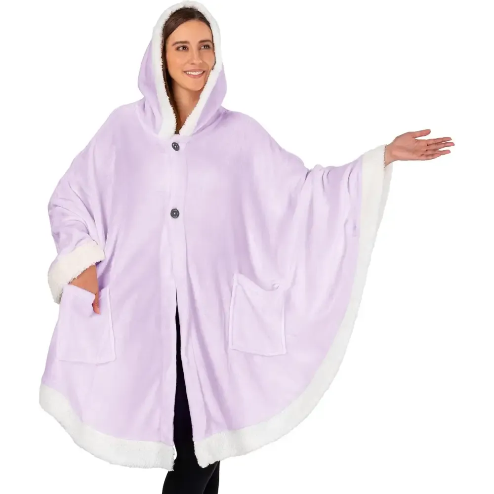Cozy Plush Sherpa Fleece Wearable Blanket with Hood