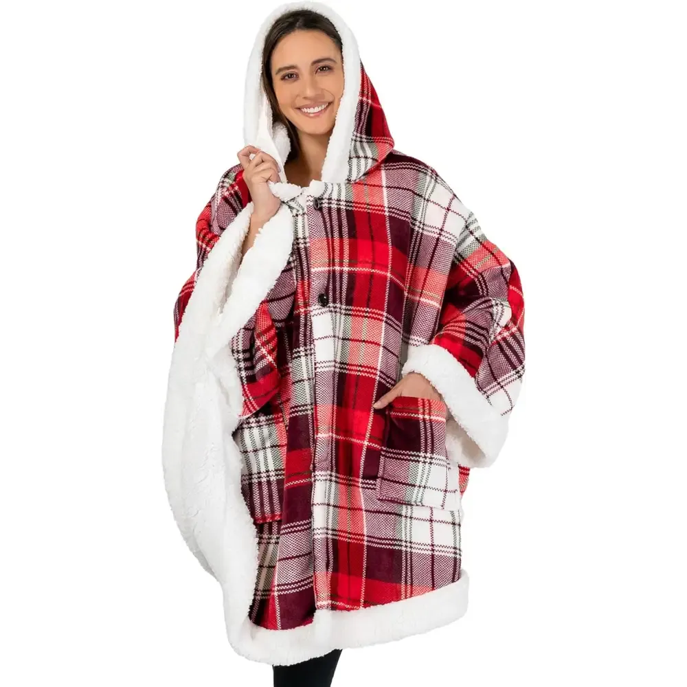 Cozy Plush Sherpa Fleece Wearable Blanket with Hood