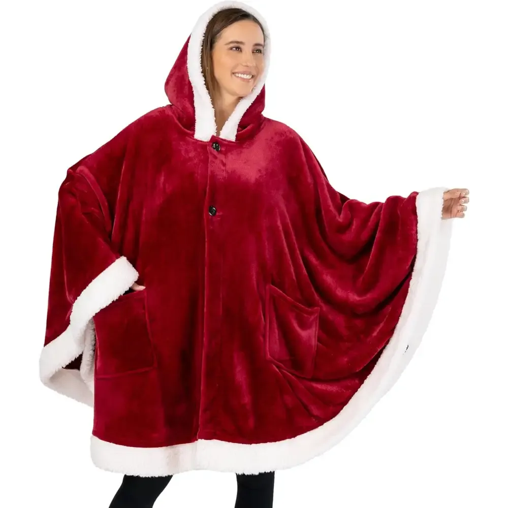 Cozy Plush Sherpa Fleece Wearable Blanket with Hood