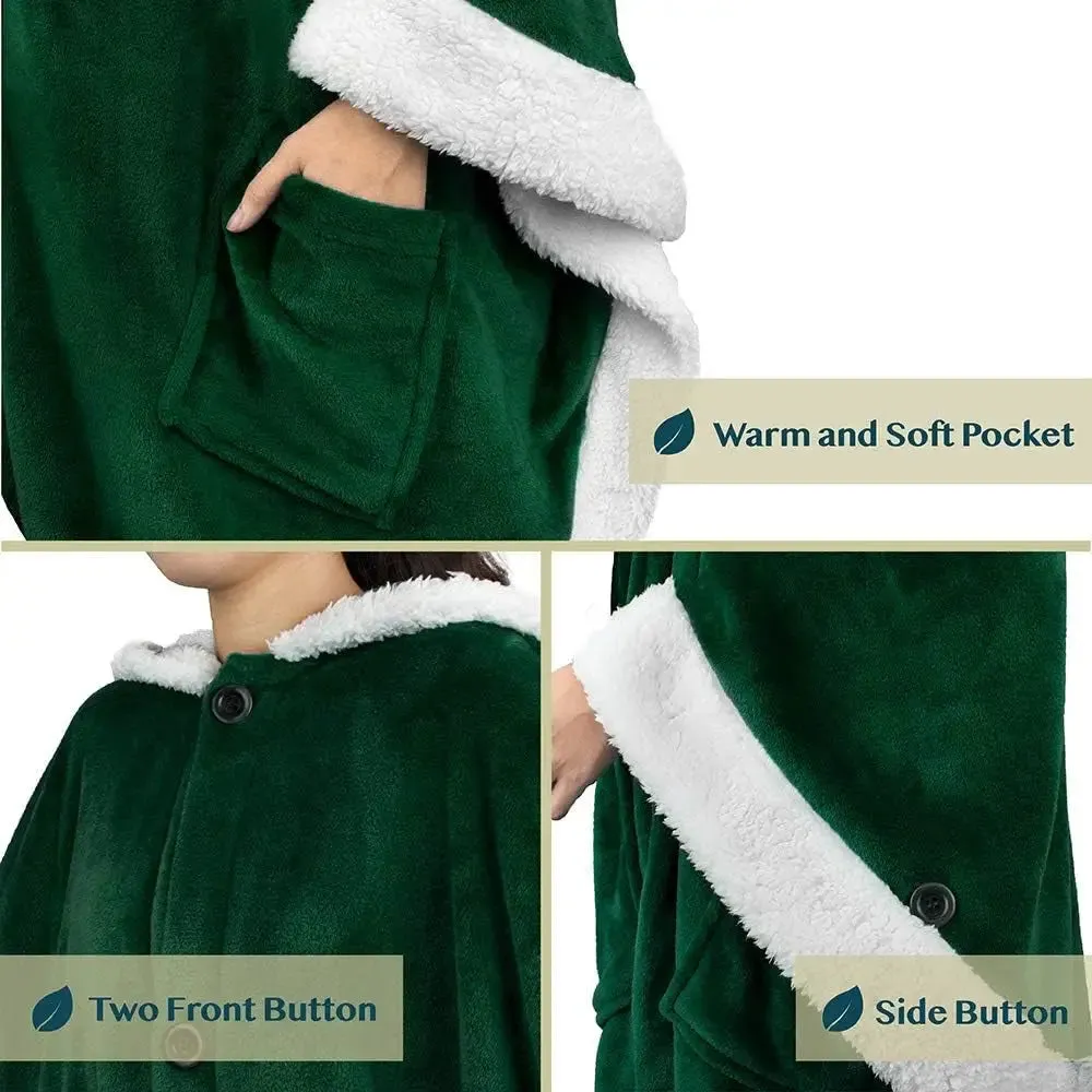 Cozy Plush Sherpa Fleece Wearable Blanket with Hood
