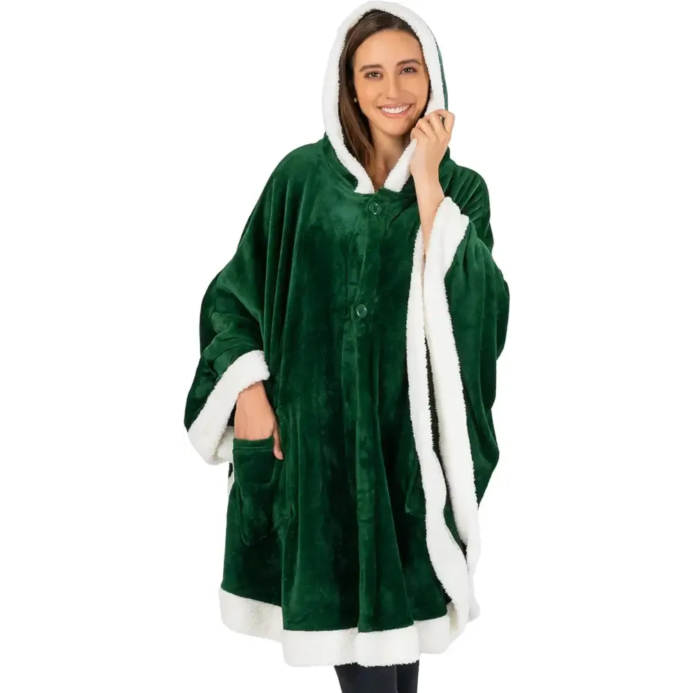 Cozy Plush Sherpa Fleece Wearable Blanket with Hood