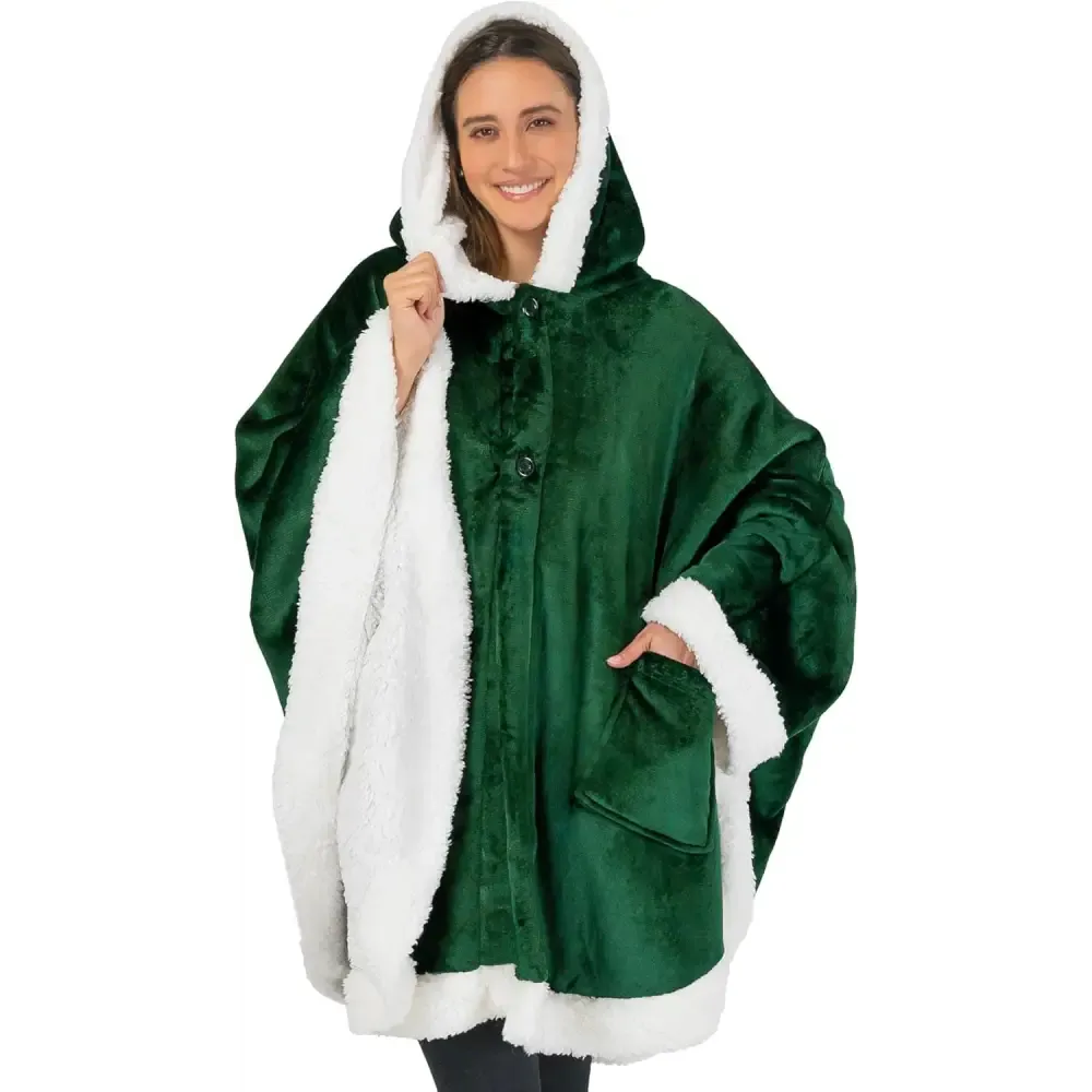 Cozy Plush Sherpa Fleece Wearable Blanket with Hood