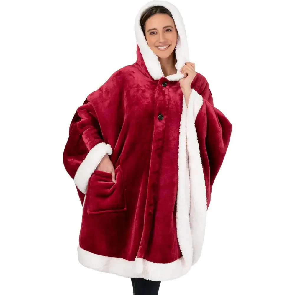 Cozy Plush Sherpa Fleece Wearable Blanket with Hood
