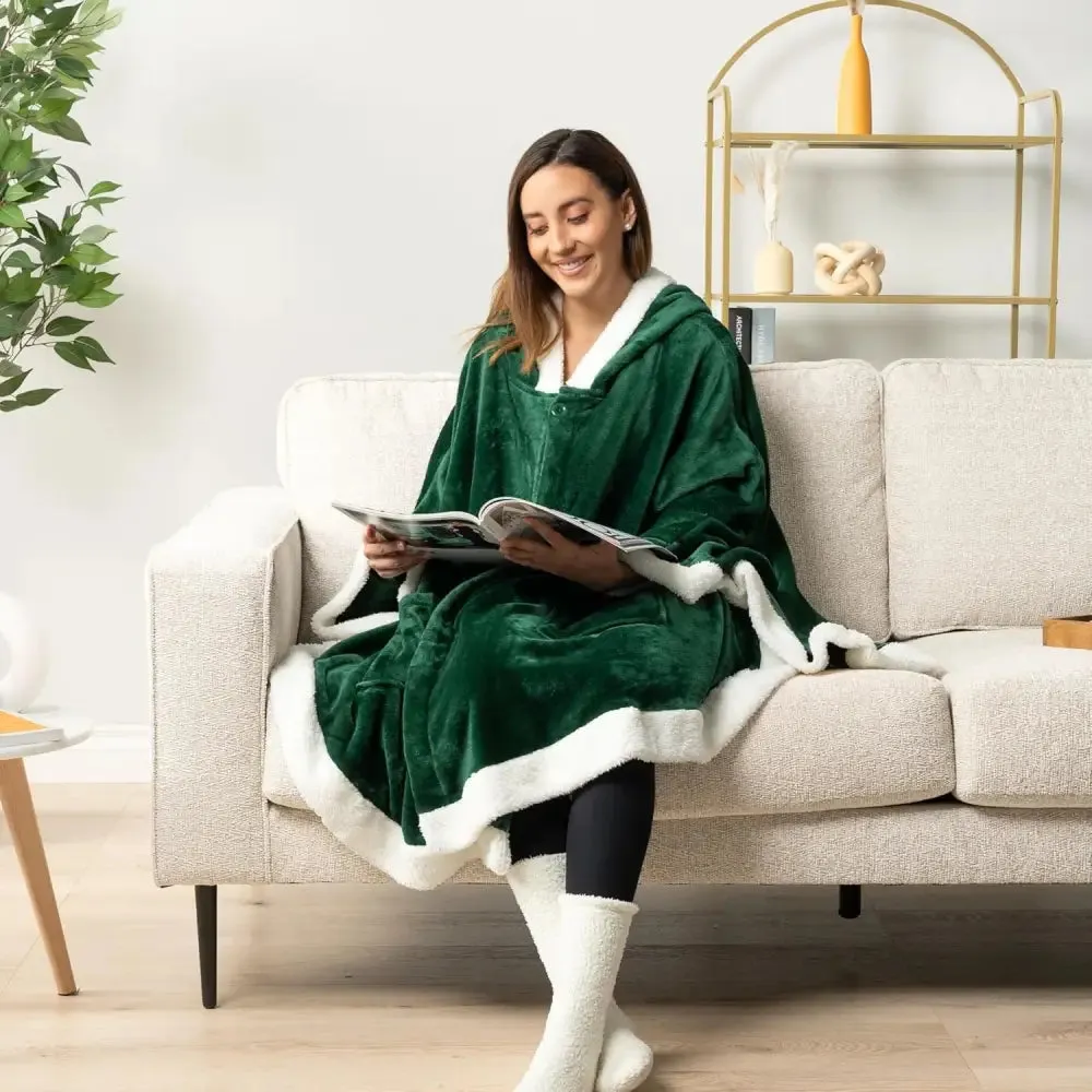 Cozy Plush Sherpa Fleece Wearable Blanket with Hood
