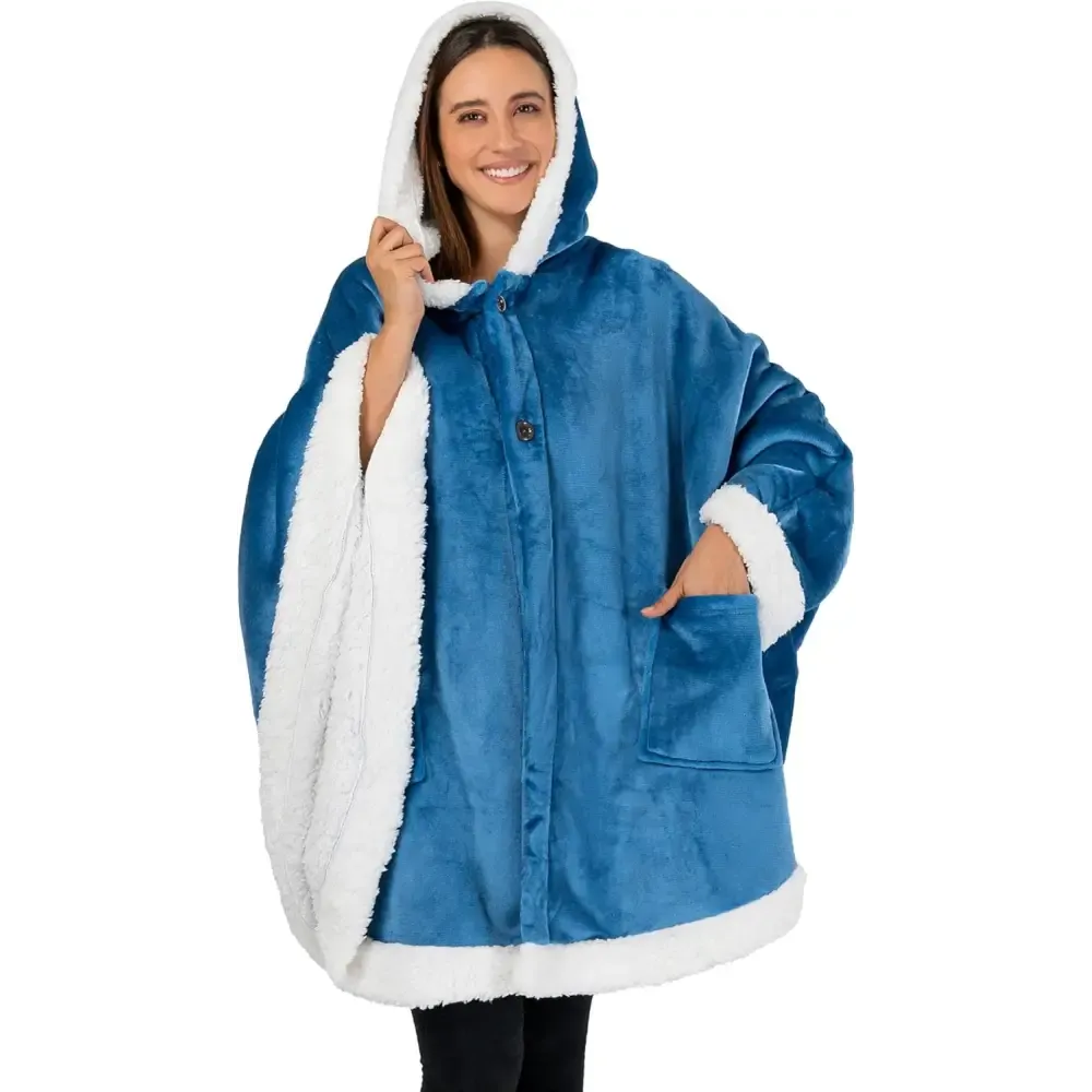 Cozy Plush Sherpa Fleece Wearable Blanket with Hood