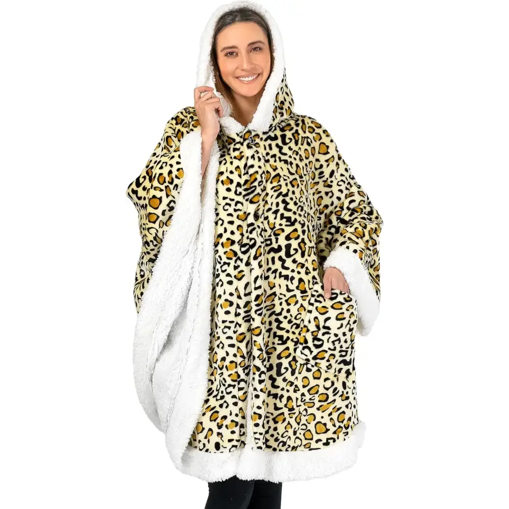 Cozy Plush Sherpa Fleece Wearable Blanket with Hood