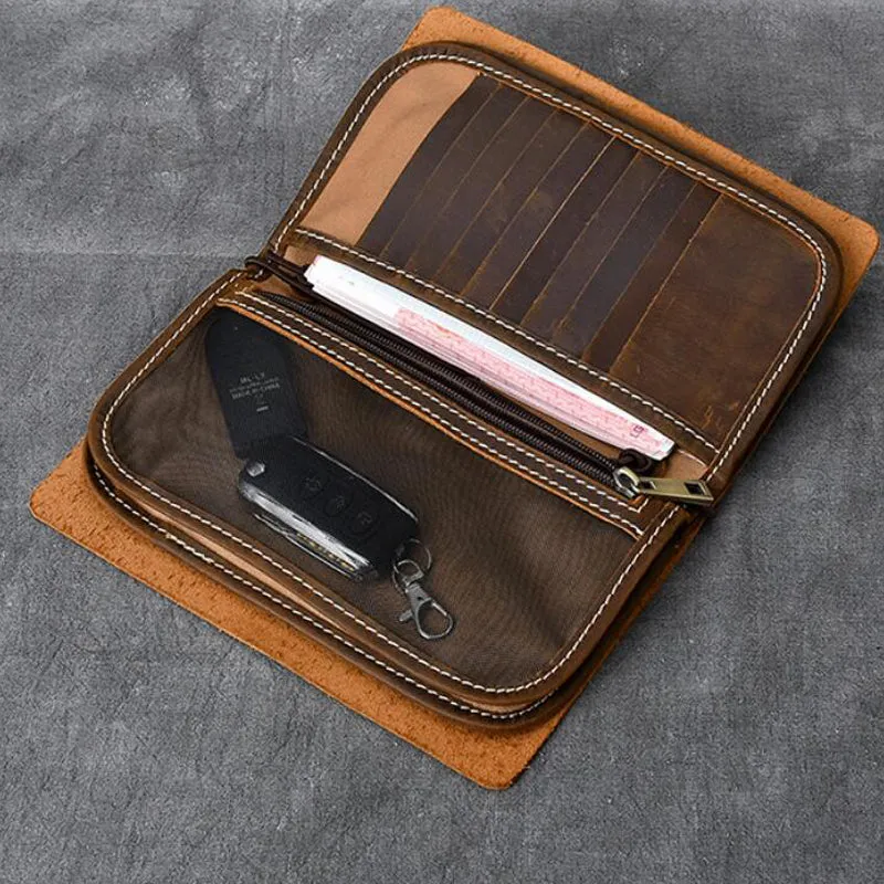 Crazy Horse Leather Men Clutch Vintage Mobile Phone Wallet Card Holder Clutch ESS228