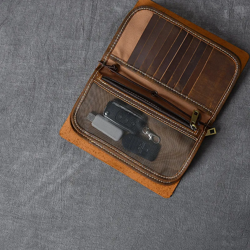 Crazy Horse Leather Men Clutch Vintage Mobile Phone Wallet Card Holder Clutch ESS228
