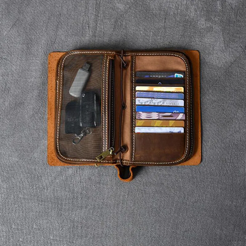 Crazy Horse Leather Men Clutch Vintage Mobile Phone Wallet Card Holder Clutch ESS228