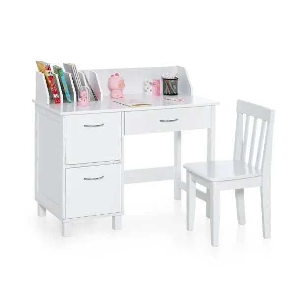 Deluxe Spine Supporting Homework Desk | Bureau | Storage Cupboard & Chair | White | 4-14 Years
