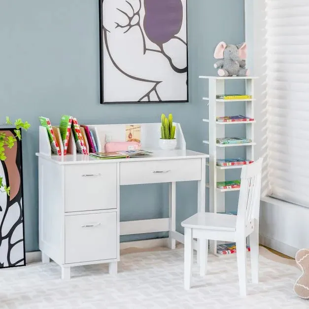Deluxe Spine Supporting Homework Desk | Bureau | Storage Cupboard & Chair | White | 4-14 Years