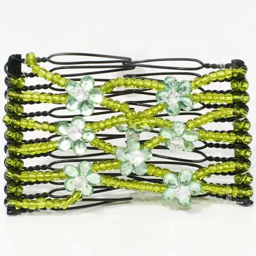 Double Comb with Green Beads and Flower Touch