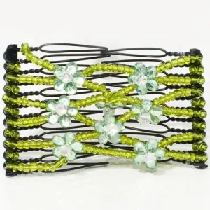 Double Comb with Green Beads and Flower Touch