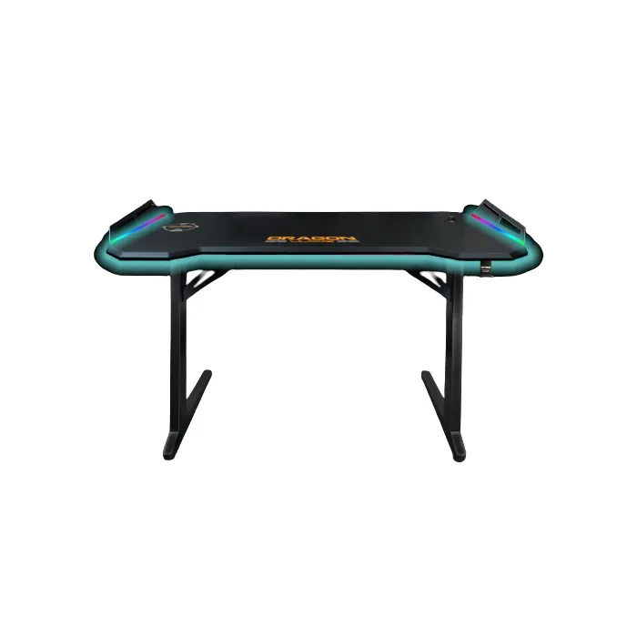 Dragon War GT-006 Gaming Desk (RGB Version), Z Shaped Leg (Black), Black Melamine Board / Carbon Fiber Board