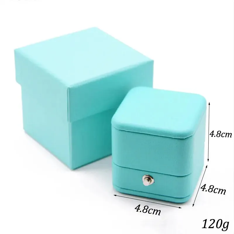 Elegant Blue Leather Jewelry Box for Proposals and Weddings