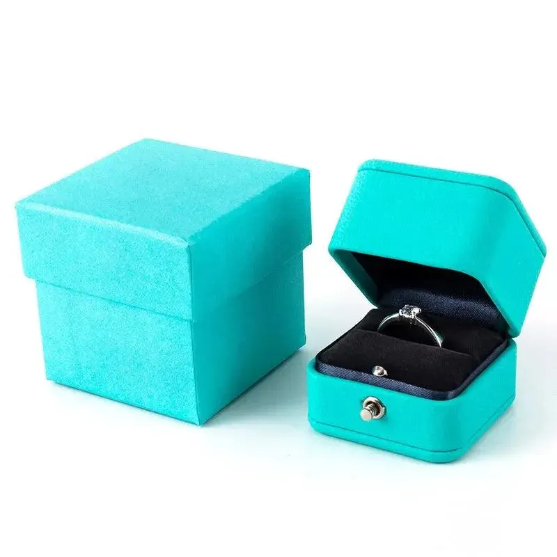 Elegant Blue Leather Jewelry Box for Proposals and Weddings