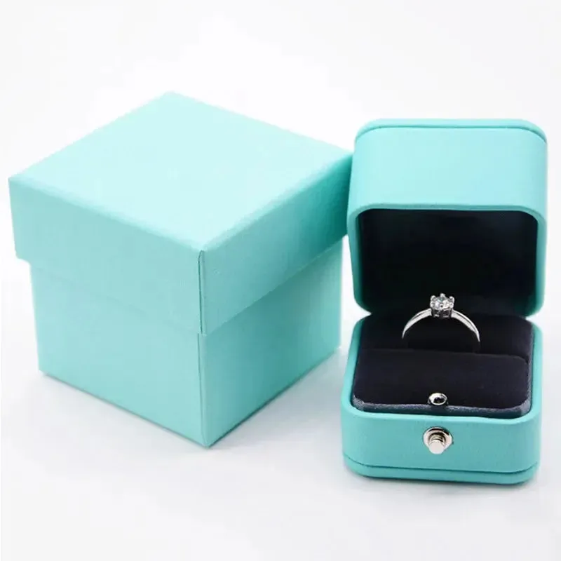 Elegant Blue Leather Jewelry Box for Proposals and Weddings