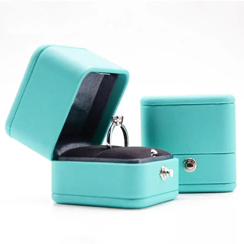 Elegant Blue Leather Jewelry Box for Proposals and Weddings