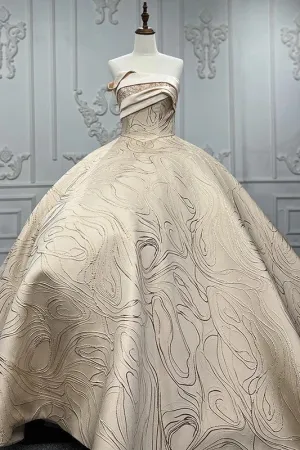 Elegant Champagne Quinceanera Dress Strapless Satin Formal Evening Dress