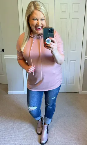 Essential Short-Sleeved Hoodie in Blush
