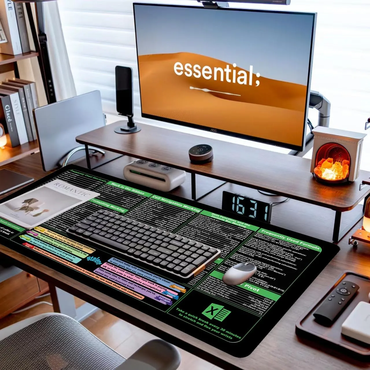 Excel Cheat Sheet Desk Mat, 31.5"X11.8" Excel Shortcuts Mouse Pad, Keyboard Shor