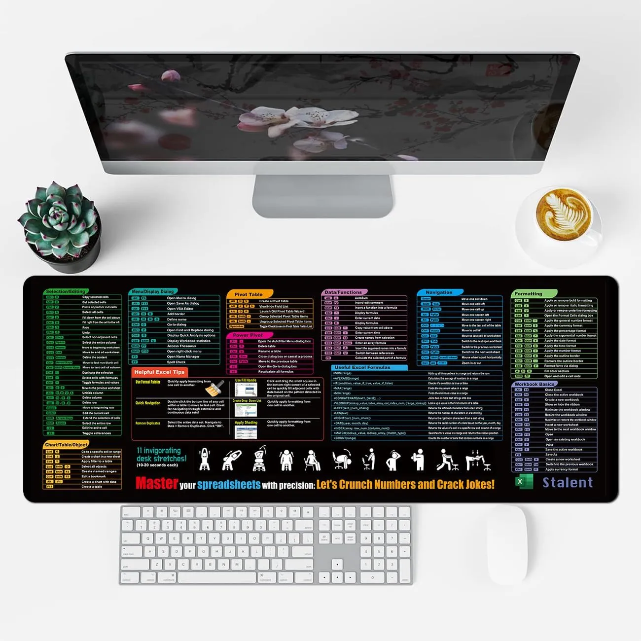 Excel Cheat Sheet Desk Mat, 31.5"X11.8" Excel Shortcuts Mouse Pad, Keyboard Shor