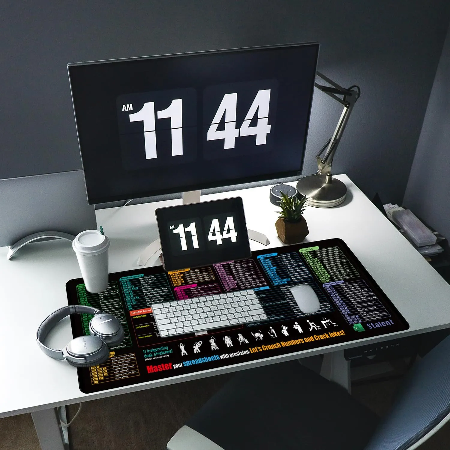 Excel Cheat Sheet Desk Mat, 31.5"X11.8" Excel Shortcuts Mouse Pad, Keyboard Shor