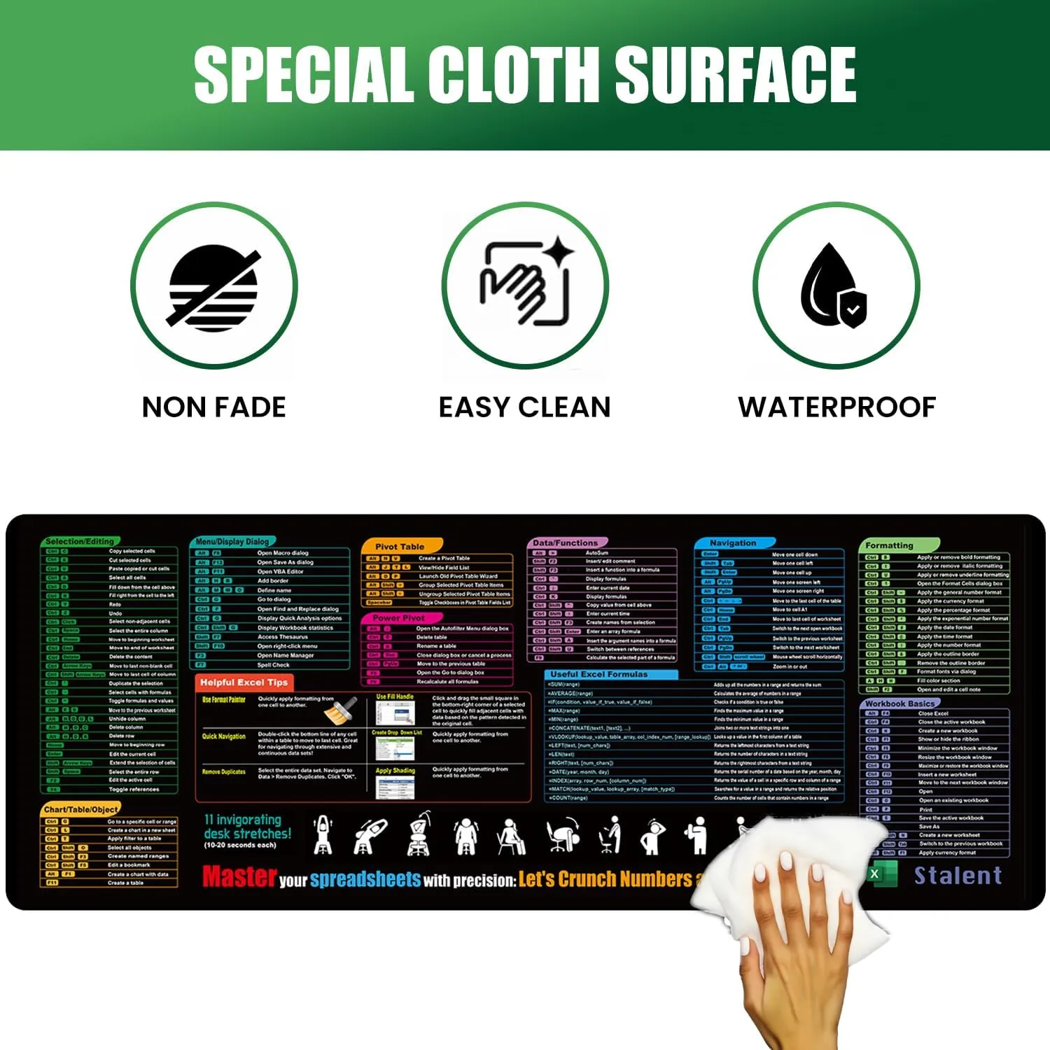 Excel Cheat Sheet Desk Mat, 31.5"X11.8" Excel Shortcuts Mouse Pad, Keyboard Shor