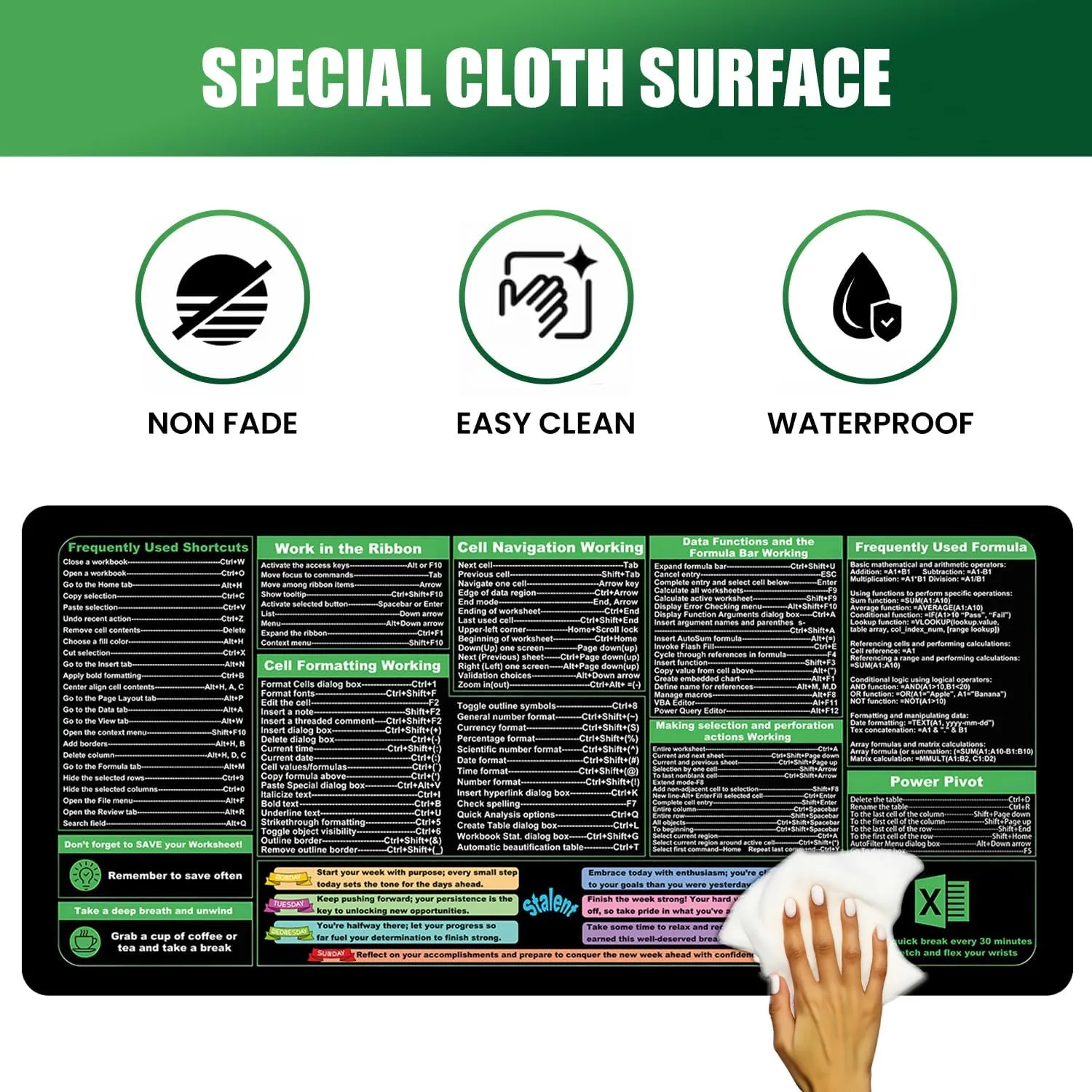 Excel Cheat Sheet Desk Mat, 31.5"X11.8" Excel Shortcuts Mouse Pad, Keyboard Shor