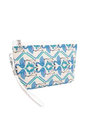 FLAMINGO PRINT COSMETIC POUCH BAG W/ WRISTLET