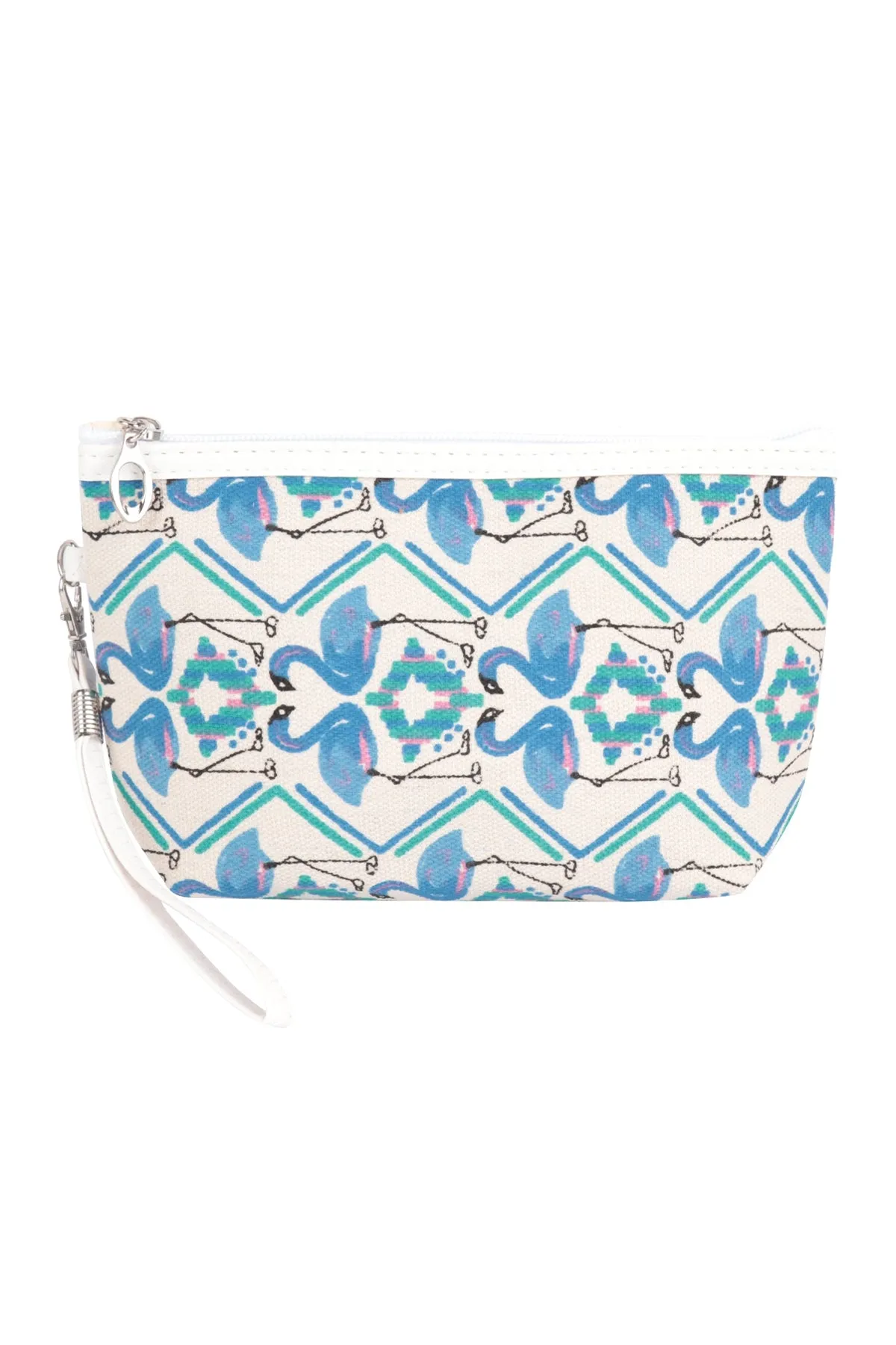 FLAMINGO PRINT COSMETIC POUCH BAG W/ WRISTLET