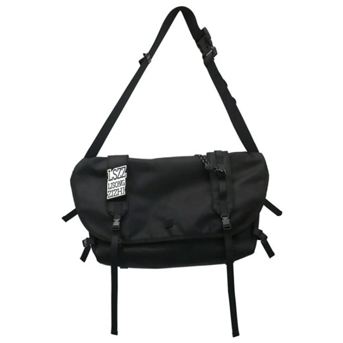 Function Multi Zipper Buckle Labeling Nylon Shoulder Bag