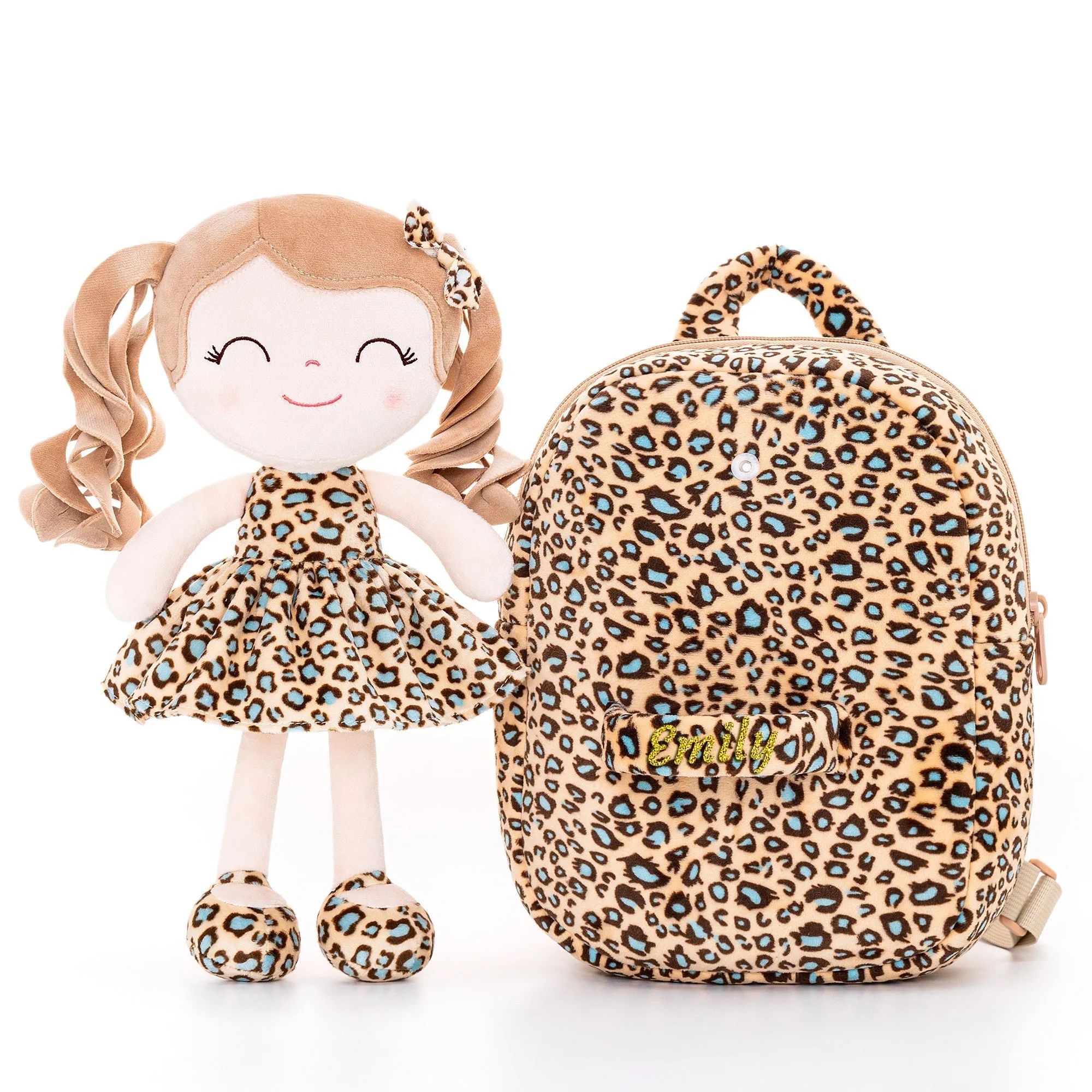 Gloveleya 9-inch Personalized Plush Curly Animal Leopard Dolls Backpack Skinny
