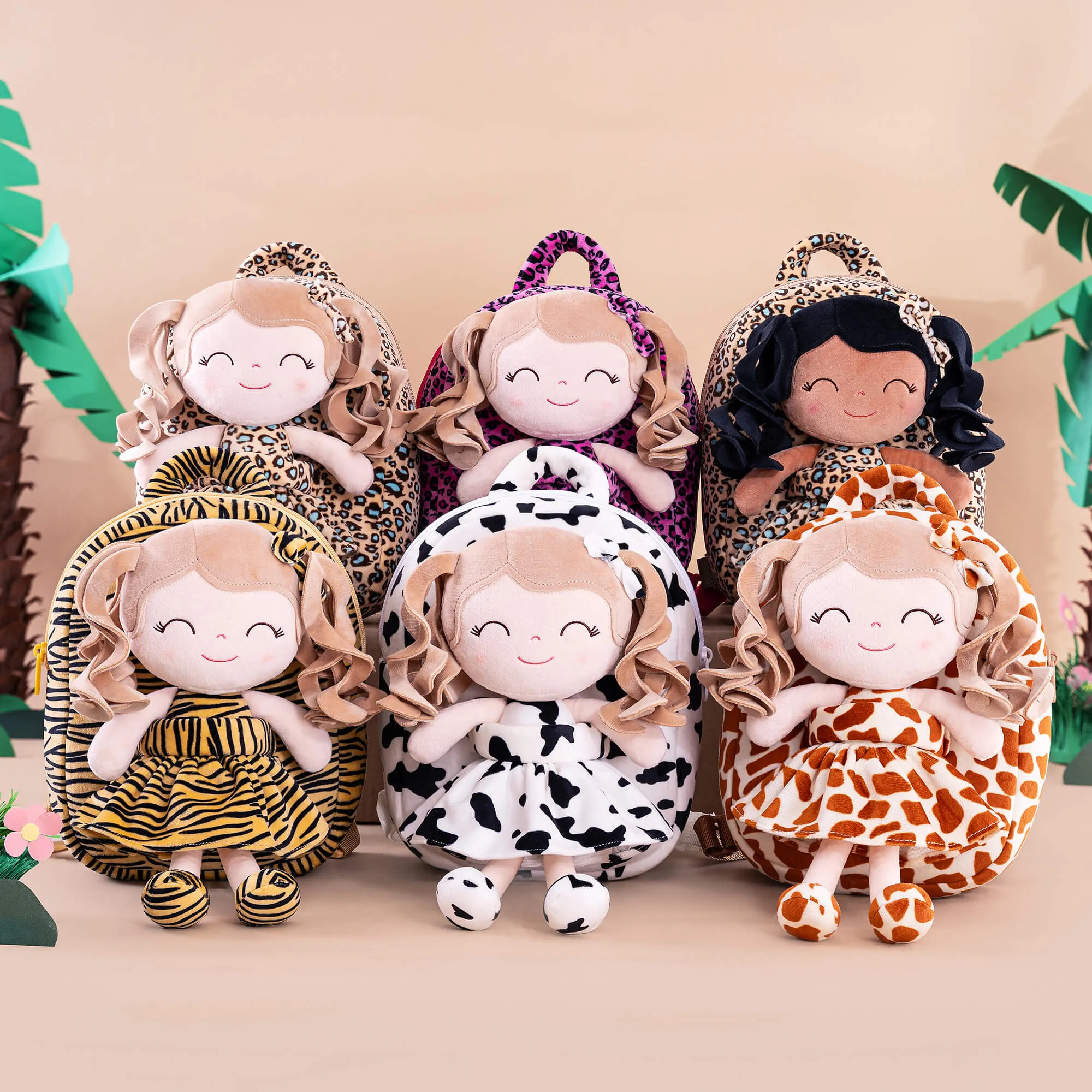 Gloveleya 9-inch Personalized Plush Curly Animal Leopard Dolls Backpack Skinny