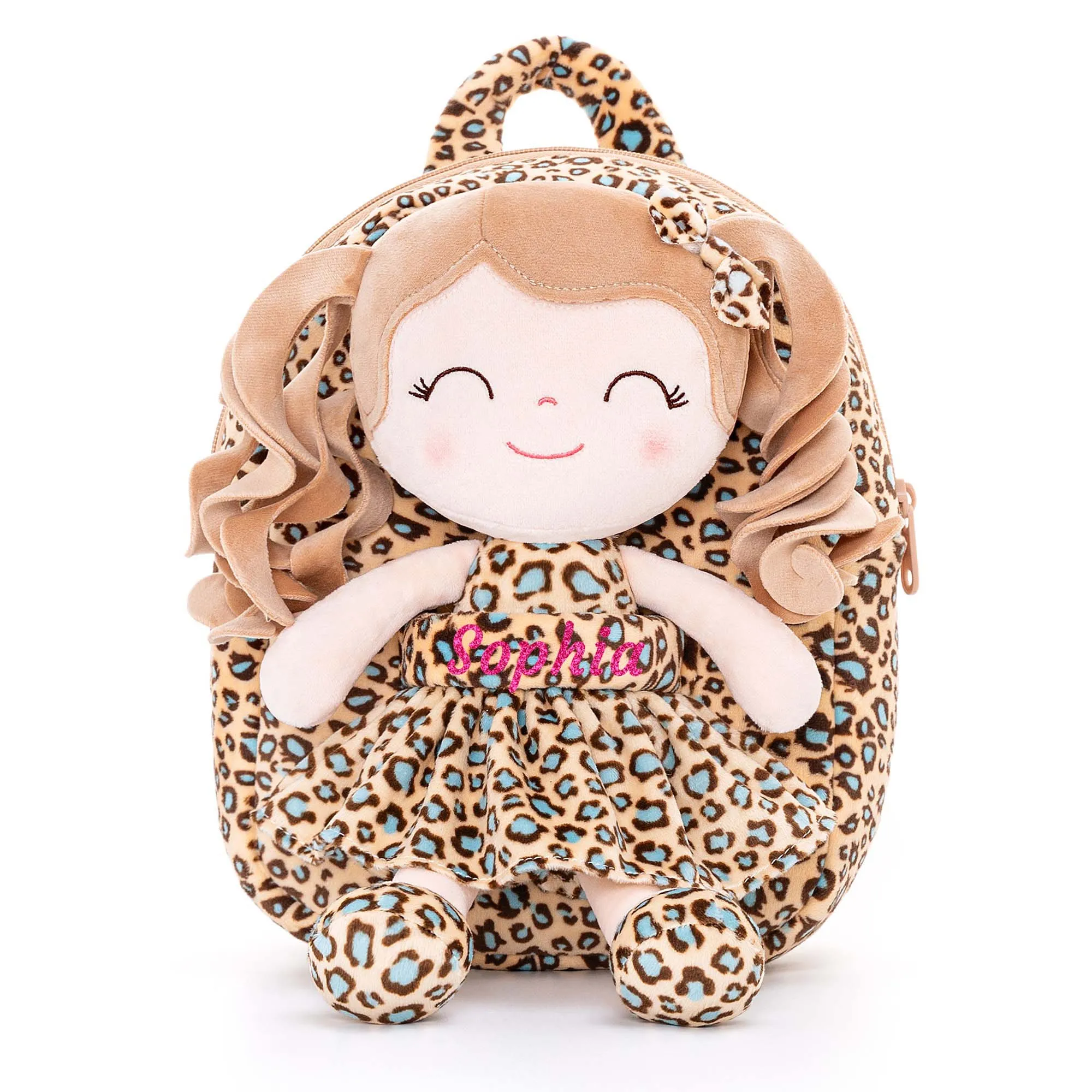 Gloveleya 9-inch Personalized Plush Curly Animal Leopard Dolls Backpack Skinny