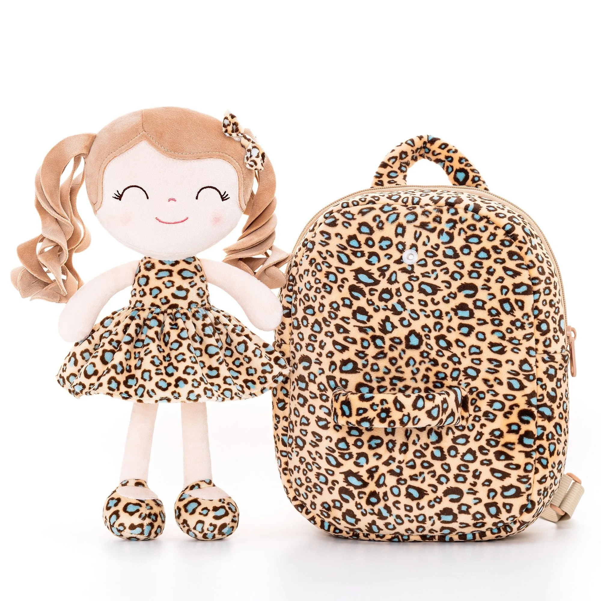 Gloveleya 9-inch Personalized Plush Curly Animal Leopard Dolls Backpack Skinny