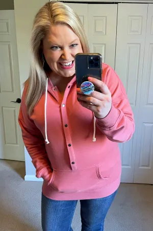 Hailey Snap Hoodie in Dark Pink