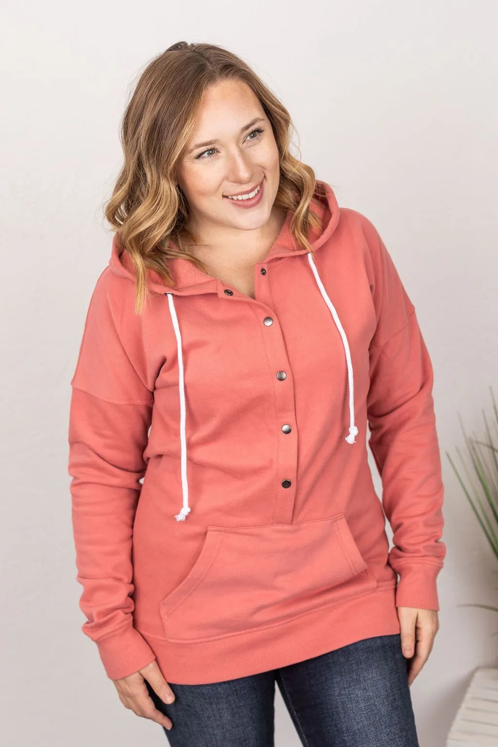 Hailey Snap Hoodie in Dark Pink