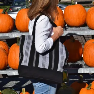 Hand Woven Market Tote | Black & Gray Stripe