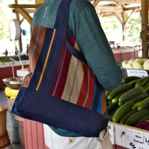 Hand Woven Market Tote | Wide Indigo Stripes