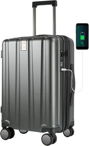 Hardside Expandable Carry On Luggage with Spinner Wheels TSA Lock and USB Port 20 Inch